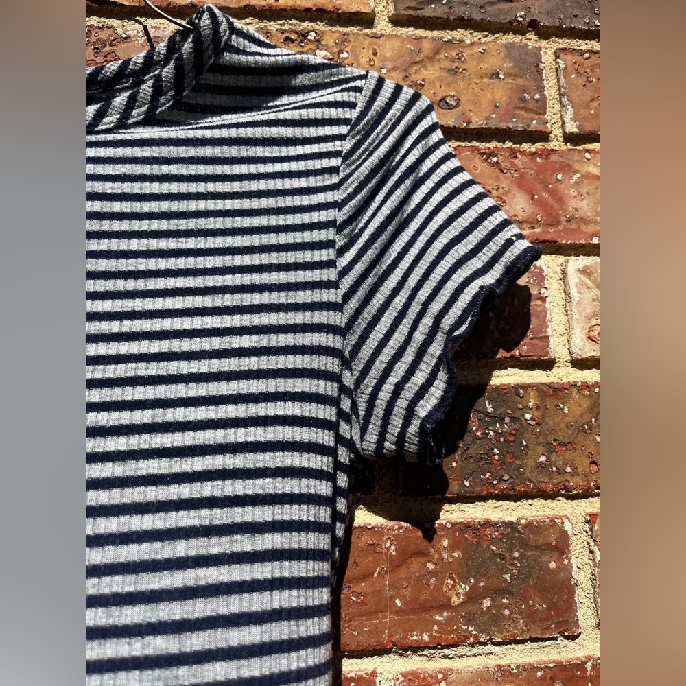 Lettuce Cut Cap Sleeve Stripe Shirt